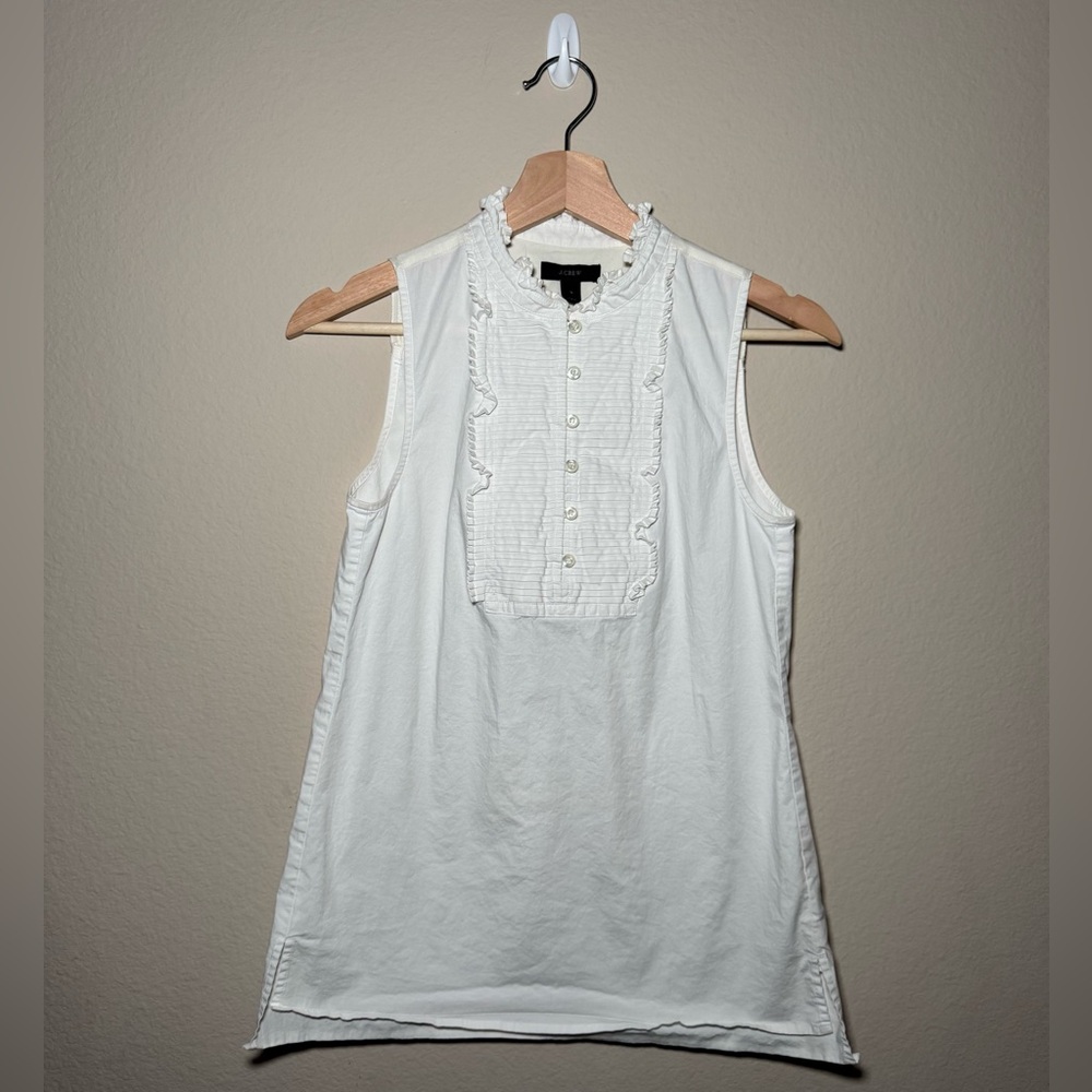 J. Crew Ruffle neck pleated white bib sleeveless size 0 blouse